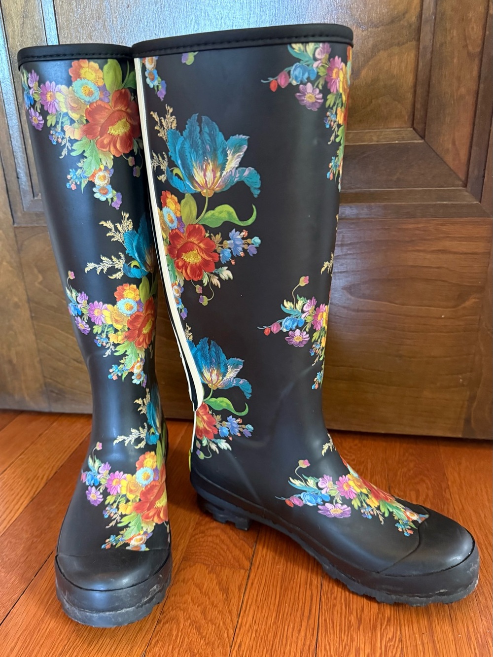 Mackenzie Childs Floral Black Women's Rain Boots - Classic Garden Print
